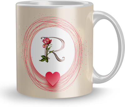 Plakasha creations Letter R alphabet Gift for special love mug 320ml (Mug3628) Ceramic Coffee Mug(330 ml)