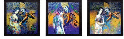 eCraftIndia Set Of 3 Radha- Krishna Satin Matt Texture UV Ink 10 inch x 10 inch Painting(With Frame, Pack of 3)