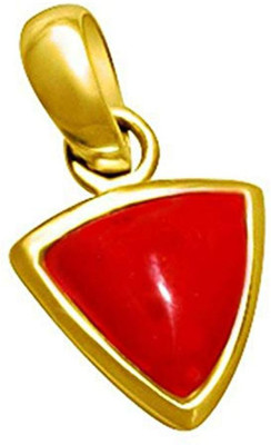 CHIRAG GEMS 11.25 Carat Triangle Red Coral Pendant/Locket Moonga/Munga stone Panchadhatu Pendant Gold-plated Coral Bronze Pendant