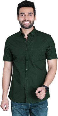 5TH ANFOLD Men Solid Casual Dark Green Shirt