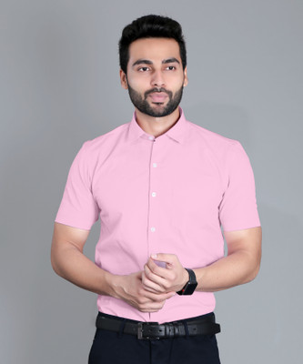 5TH ANFOLD Men Solid Formal Pink Shirt