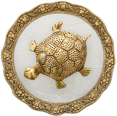 AapnoCrafts White Metal With Glass Plate Feng Shui Metal Tortoise ,Turtle Plate Yantra Vastu Feng Sui Decorative Showpiece  -  10.16 cm(Metal, Gold)