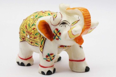 TANISHKA CREATIONS White marble elephant Gold painted with Meenakari work Decorative Showpiece  -  7 cm(Brass, Multicolor)