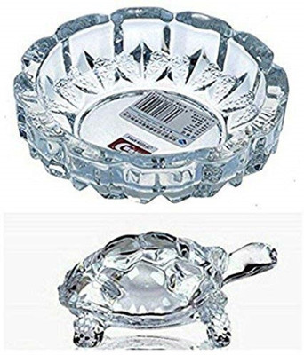 Shivshakti Kitchenware Crystal Turtle Tortoise with Plate for Feng Shui and Vastu Best Gift for Career and Good Luck Decorative Showpiece  -  15 cm(Crystal, Clear)