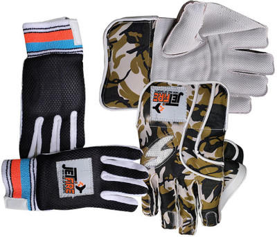 JetFire Advanced Military Wicket Keeping Gloves Combo With Inner Gloves Wicket Keeping Gloves(Grey)