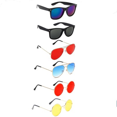 Elligator Aviator, Round, Wayfarer Sunglasses(For Men & Women, Blue, Black, Red, Yellow)