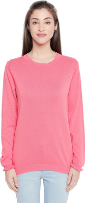 Honey By Pantaloons Embroidered Round Neck Casual Women Pink Sweater