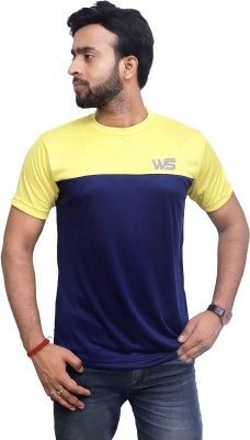 World Sports Colorblock Men Round Neck Blue T-Shirt