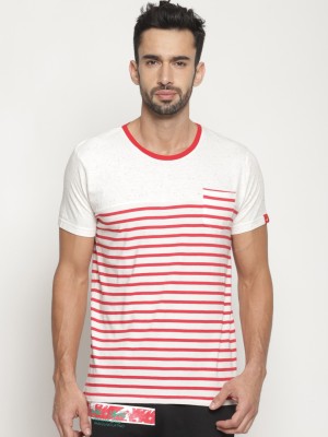 Masculino Latino Striped Men Round Neck White T-Shirt