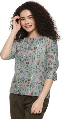 CAMPUS SUTRA Casual 3/4 Sleeve Floral Print Women Grey Top