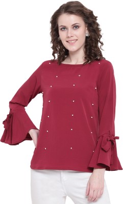 MAYRA Party Full Sleeve Solid Women Maroon Top