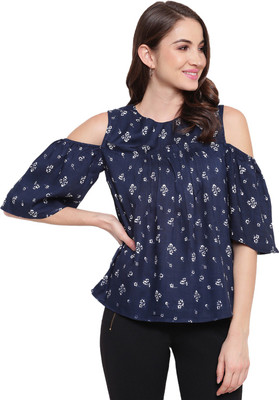 MAYRA Party Half Sleeve Printed Women Blue Top