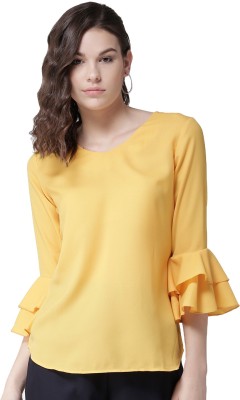 Style Quotient Casual Bell Sleeve Solid Women Yellow Top