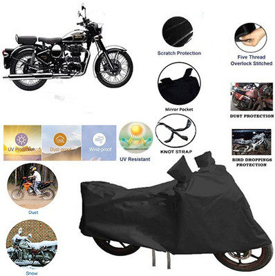 QualityBeast Two Wheeler Cover for Royal Enfield(Classic Chrome, Black)