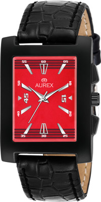 Aurex Elegant Red Dial Square Shaped Faux Leather Strap Premium Watch for Men/Boys Analog Watch  - For Men