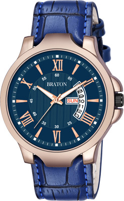 BRATON New Generation Blue Dial Blue Leather Strap Day & Date Working Wrist Analog Watch  - For Men