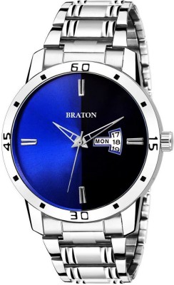 BRATON New Generation Blue Dial Silver Stainless Steel Strap Day & Date Working Wrist Analog Watch  - For Men