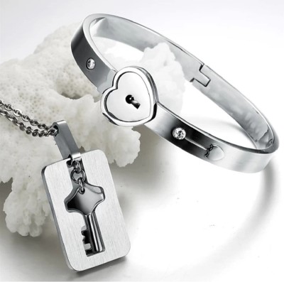 Tiptop Stainless Steel Crystal Silver Coated Bracelet(Pack of 2)