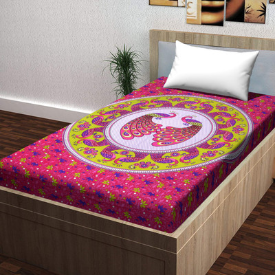 Navkar Creation 144 TC Cotton Single Floral Flat Bedsheet(Pack of 1, Multicolor)