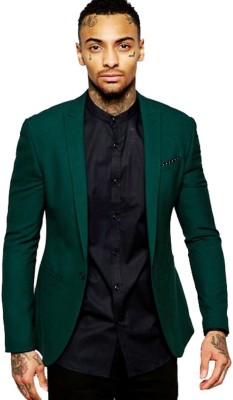 TRULYFAB Solid Single Breasted Casual Men Blazer(Green)