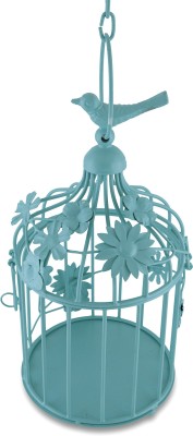 Flipkart SmartBuy Turquoise Bird Cage with Floral Vine Small Single Iron Candle Holder(Blue, Pack of 1)