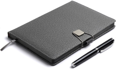 PAPERLLA CHARCOAL GREY A5 DAILY DIARY - Unique Stationery A5 Planner for Office going Men and Women for Business Interviews and Corporate Meetings with Stylish Elastic lock and Pen. A5 Diary Ruled 180 Pages(Grey)