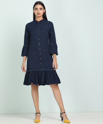 AND Women Drop Waist Dark Blue Dress