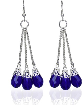 Creative Frogs Silver Plated Stylish Blue Crystal Drop Long Earrings Metal Drops & Danglers Metal Drops & Danglers, Stud Earring, Earring Set