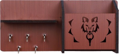 SEHAZ ARTWORKS Fox-Side-Shelf-BR-KeyHolder Wood Key Holder(5 Hooks, Brown)