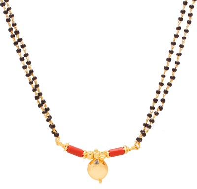 Dzinetrendz Gold plated Brass Diamond White CZ studded Red Single wati Traditional Mangalsutra necklace jewellery Women Girls Brass Mangalsutra