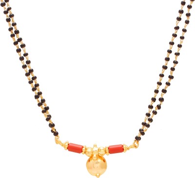MissMister Gold Plated Single wati Red Coral Bars Mangalsutra Necklace for Women  Brass Mangalsutra