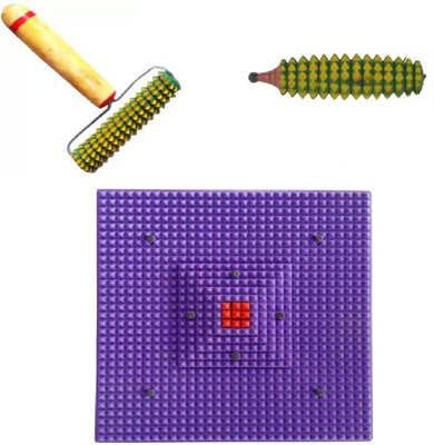 NP NAVEEN PLASTIC KI-815 Acupressure Foot Mat With Wooden Roller And Wooden Karela Combo Kit Massager(MULTICOOR)