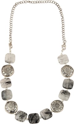 Pearlz Ocean Black Rutilated Quartz Gemstone Beautiful 18 Inches Short/Chest Length Necklace for Girls & Women Quartz Alloy Necklace