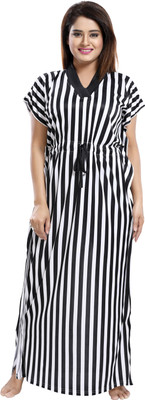 Shopping World Women Nighty(White, Black)
