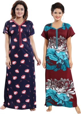 SHOPPING STATION Women Nighty(Blue, Maroon)