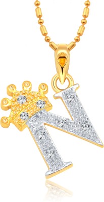 VIGHNAHARTA Royal crown 'N' Letter Pendant Gold-plated Crystal, Cubic Zirconia Alloy Pendant