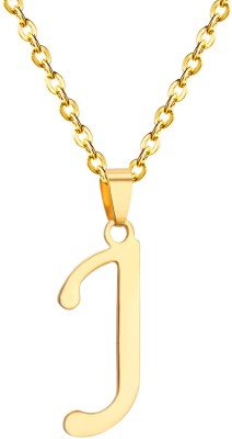 MYKI Stylish 'J' Initial Alphabet Letter Unisex Pendant Gold-plated Stainless Steel Pendant