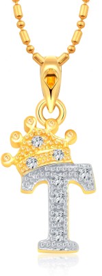 VIGHNAHARTA Royal crown 'T' Letter Pendant Gold-plated Crystal, Cubic Zirconia Alloy Pendant