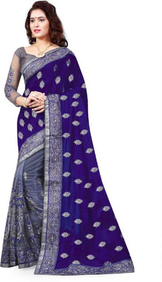 Gymfy Embroidered Bollywood Net Saree(Dark Blue)