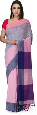 The Weave Traveller Color Block Handloom Pure Cotton Saree(Grey)