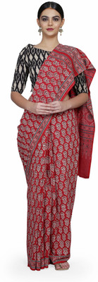 The Weave Traveller Printed Bollywood Pure Cotton Saree(Red)