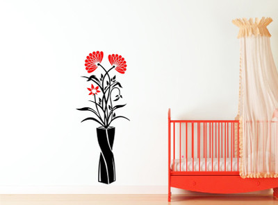 Decal O Decal 120 cm Red Flower With Pot Wall Stickers Self Adhesive Sticker(Pack of 1)