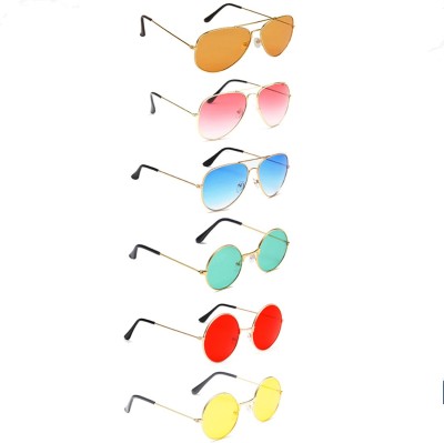 Elligator Aviator, Round Sunglasses(For Men & Women, Orange, Pink, Blue, Green, Red, Yellow)