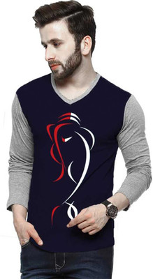 Tripr Printed Men V-Neck Multicolor T-Shirt
