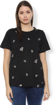 van-heusen-casual-short-sleeve-printed-women-black-top