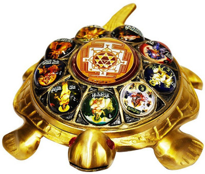 numeroastro Shri Navdurga Yantra with Shriyantra On Brass Turtle | Tortoise (Big) (19 Cms) (1 Pc) Brass Yantra(Pack of 1)
