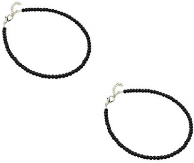 A1 Fashion ANKLT-SL-BLACKBEADS-2PC Silver Anklet(Pack of 2)