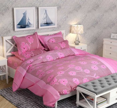 ANCHEL 144 TC Polyester Double Printed Flat Bedsheet(Pack of 1, Pink)