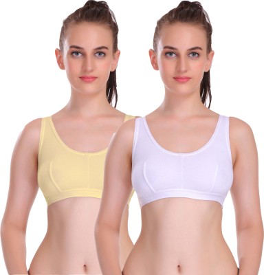 Eve's Beauty by Eve's Beauty Basic Sports Bra Women Sports Non Padded Bra(White, Yellow)