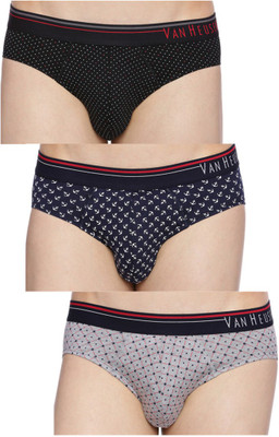 VAN HEUSEN Men Men Multicolour Pack of 3 Printed Antibacterial Super Soft Briefs Brief
